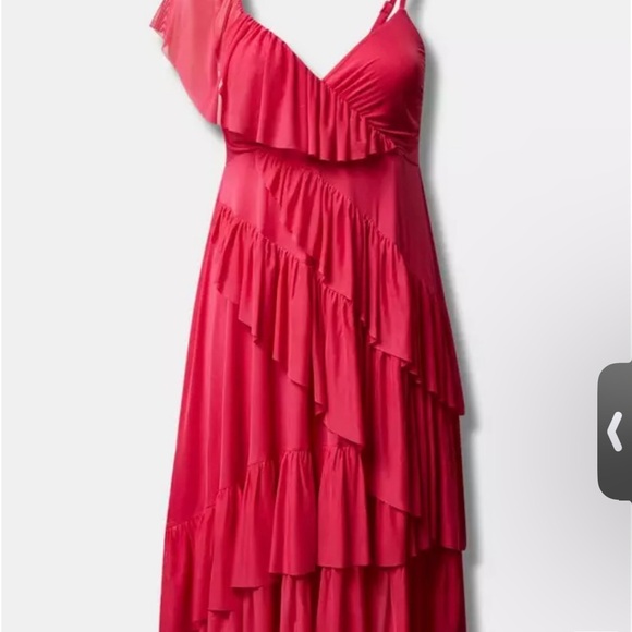TORRID MEDI MESH RUFFLE SURPLICE Elegant Pink Dress Torrid Size 0/Large/12 NWOT - Picture 5 of 10